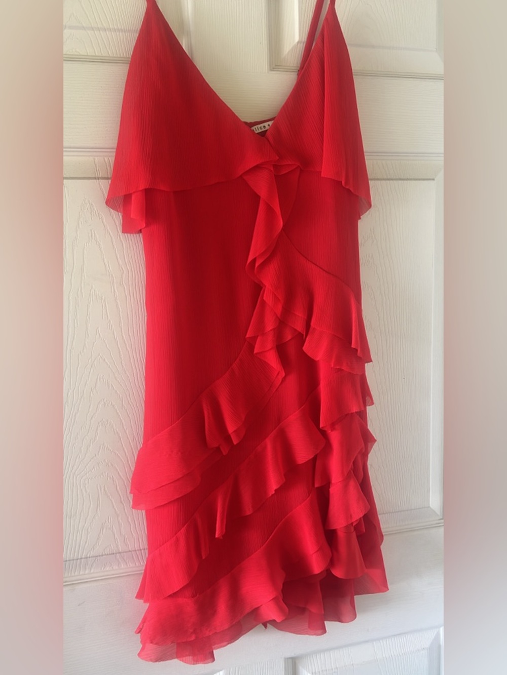 Alice + Olivia Red Ruffle Tiered Dress